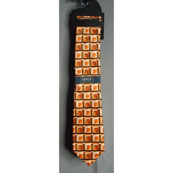 Arrow Men's Orange Geometric Square 100% Polyester Tie - Picture 1 of 2
